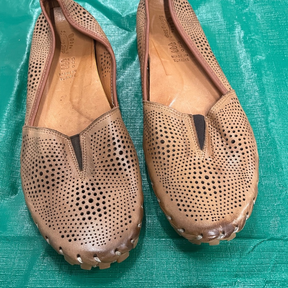 Spring Step Tan Perforated Loafers